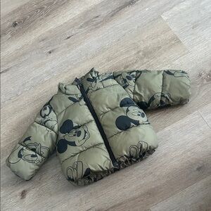 H&M Olive Green Mickey Mouse Puffer Jacket